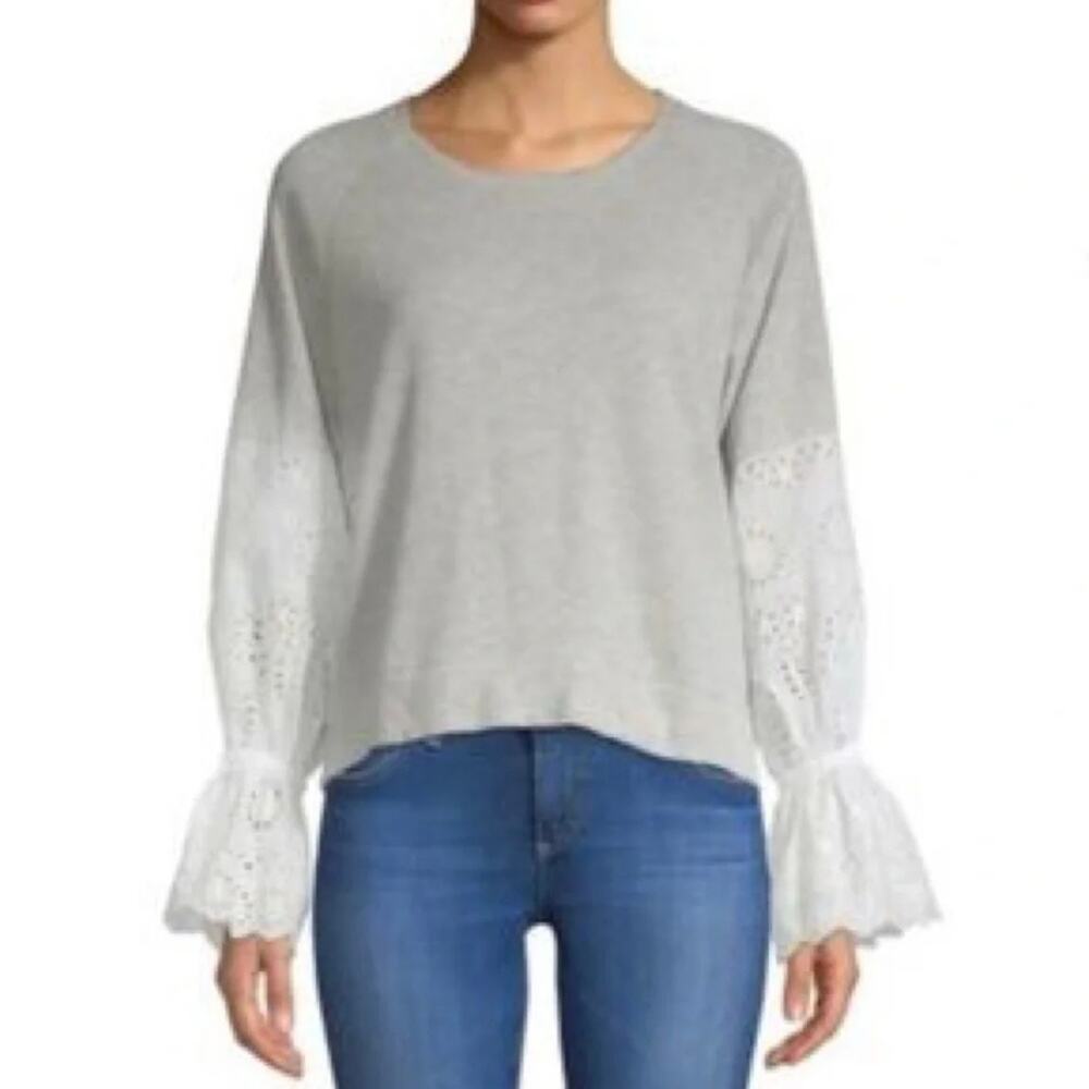 Generation Love White Eyelet Lace Sleeve Lightweight Sweater - Size M - Picture 6 of 6